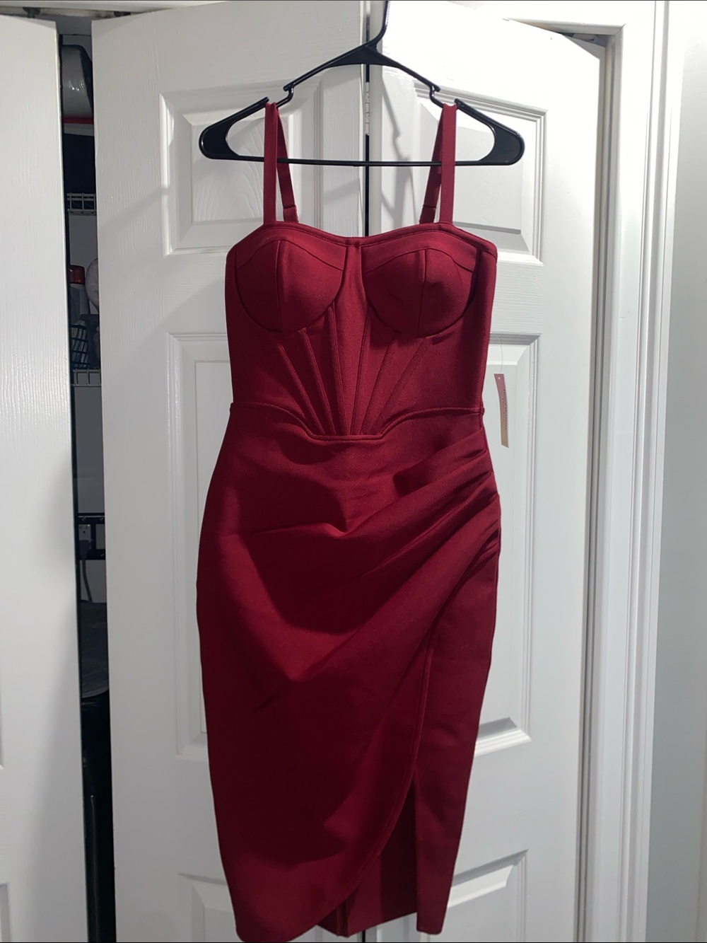 Red Bodycon Midi Dress with Bustier Details from Venus